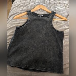SER.O.YA Washed Black Ribbed Crew Tank